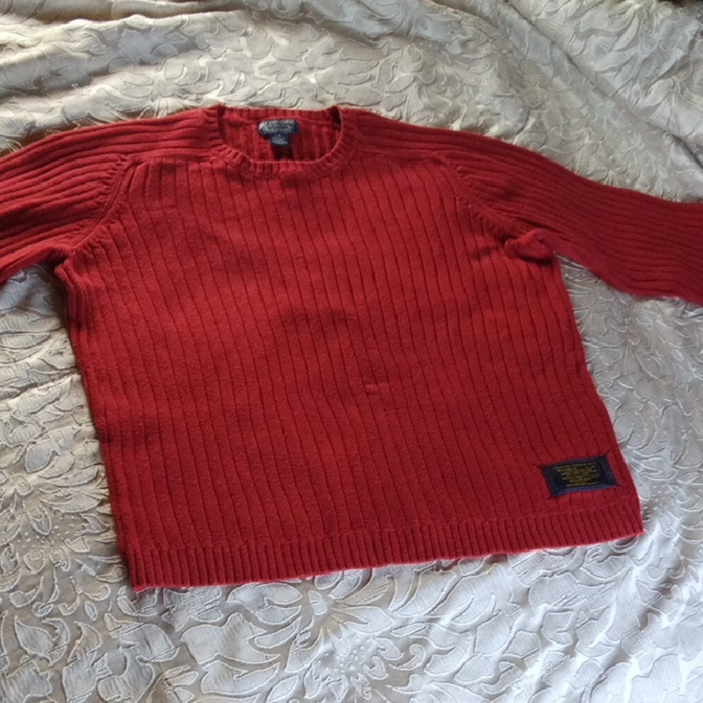 Vintage Ralph Lauren Men's Ribbed Red Crewneck Sweater